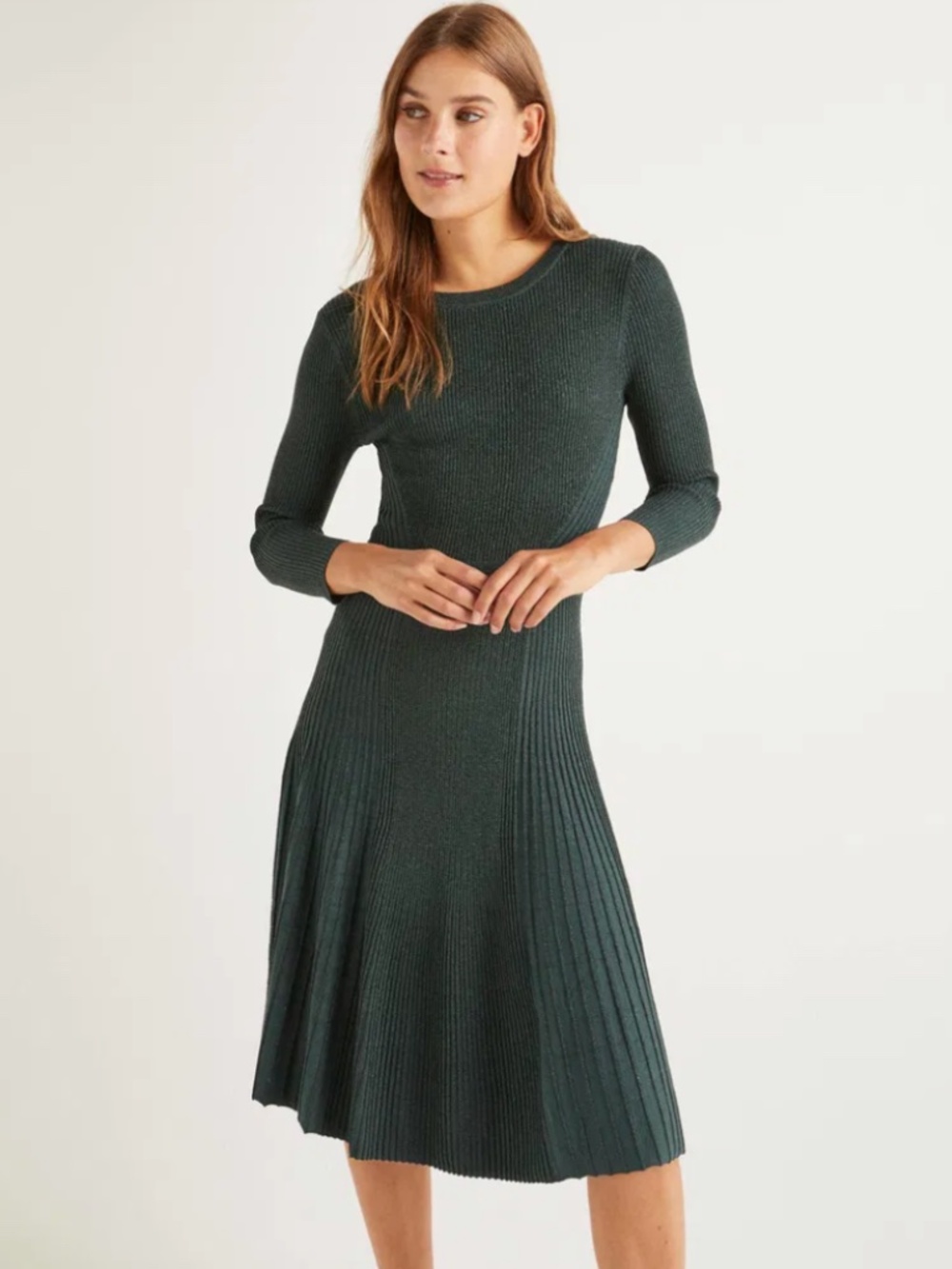 Boden Diona Sparkle Fit-And-Flare Knit Midi Dress Green 12R Metallic Holidays - Picture 2 of 16